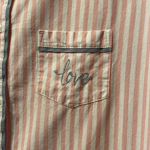Love Striped Button Up Lounge/Pajama Top - Picture 2 of 4